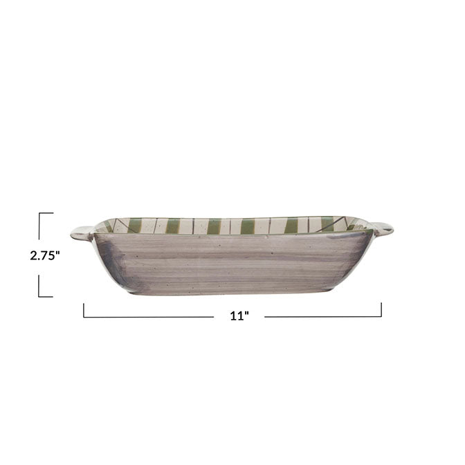 1 Quart Hand-Painted Stoneware Baking Dish w/ Plaid Pattern