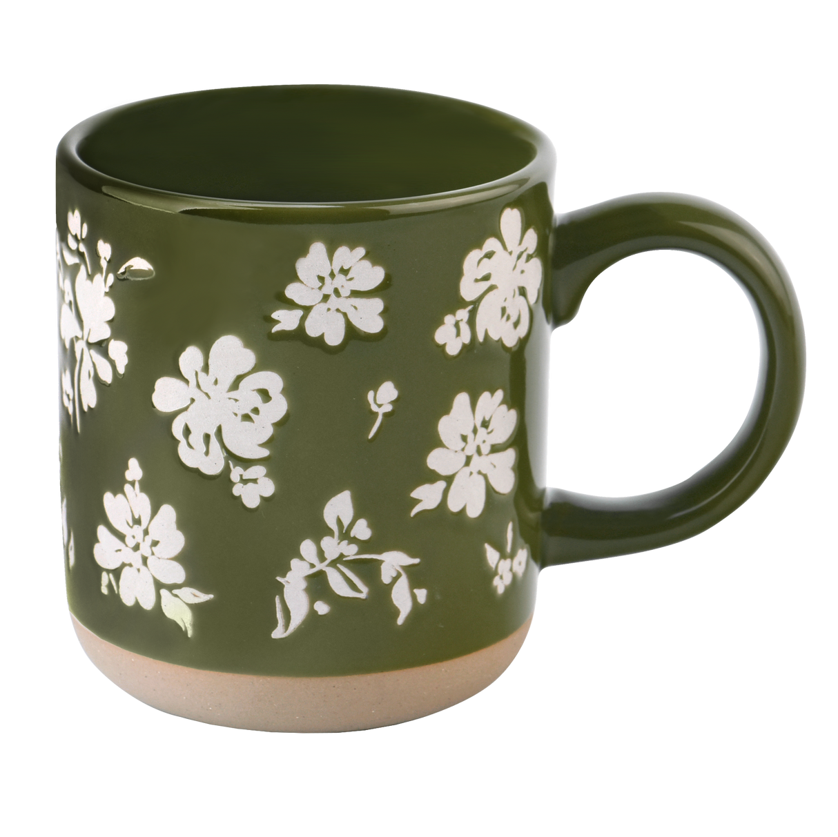 Green Floral Stoneware Coffee Mug - Spring Home Decor