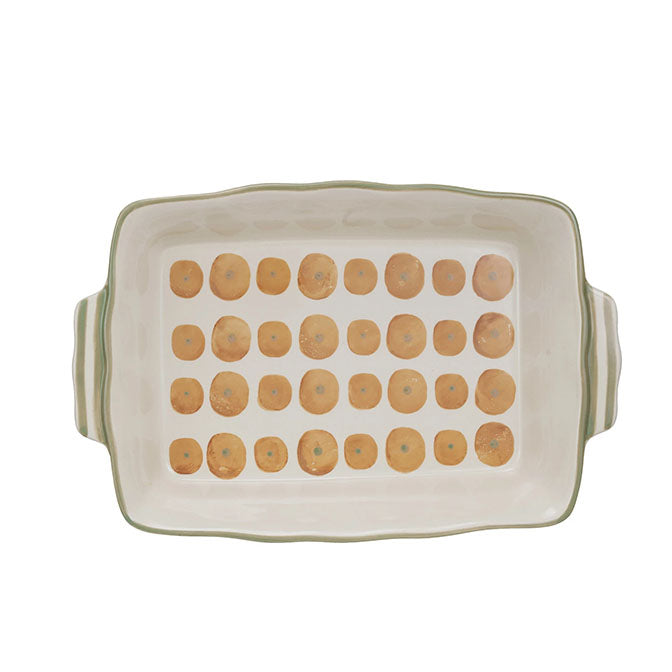 3 Quart Hand-Painted Stoneware Baking Dish w/ Plaid Pattern