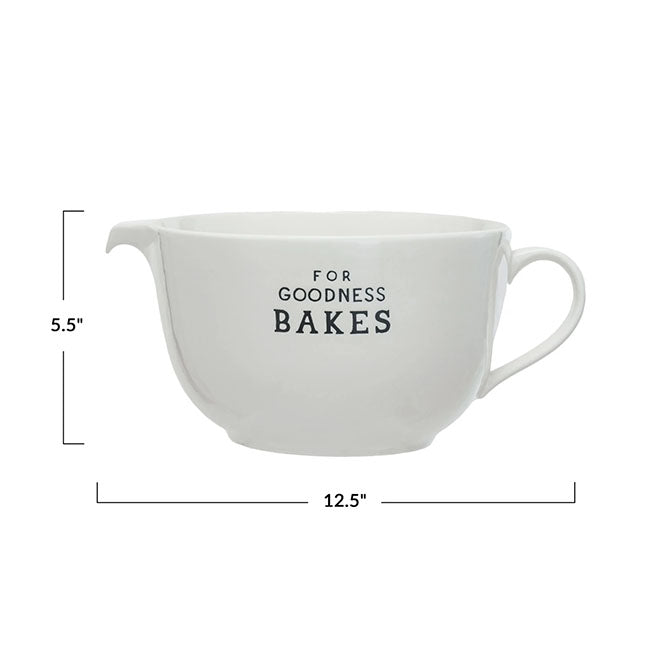 4 Quart Stoneware Batter Bowl w/ Wax Relief Saying