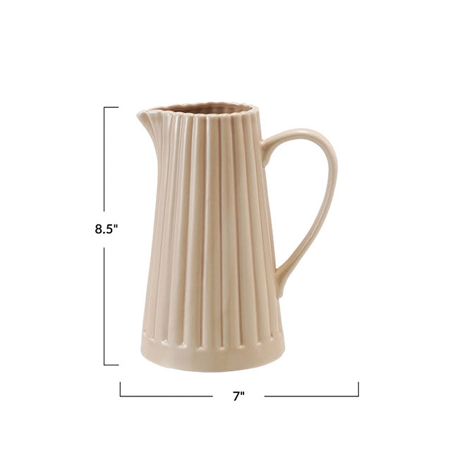 40 oz. Stoneware Ribbed Pitcher, Reactive Glaze, Cream Color (Each One Will Vary)