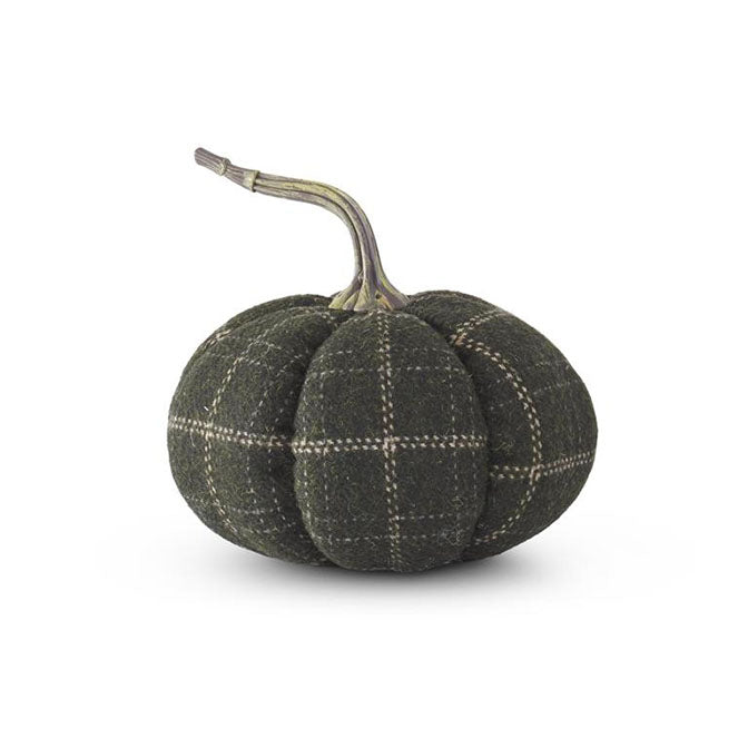 Green & Tan Plaid Fabric Pumpkin