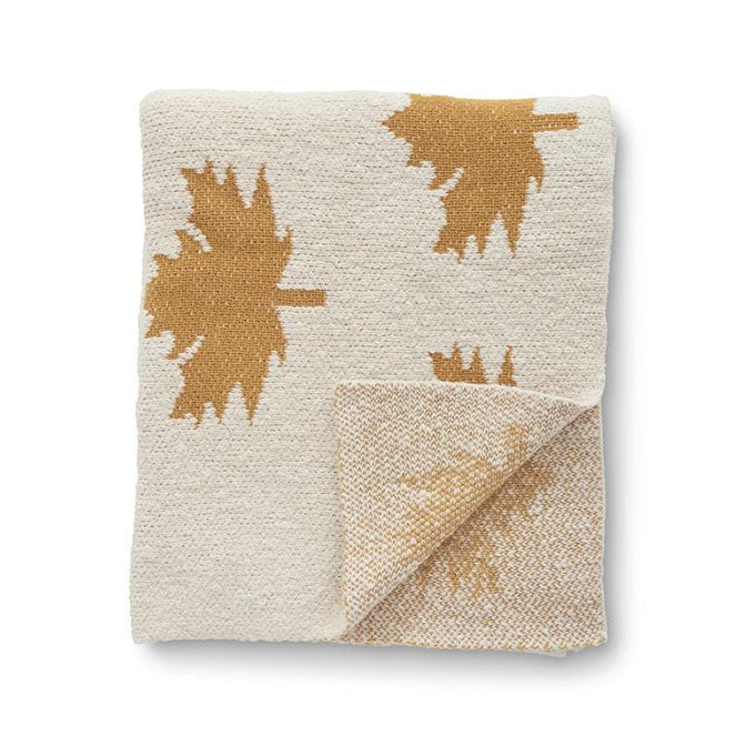 60 Inch Cream Cotton Knit Throw Blanket w/Yellow Leaves