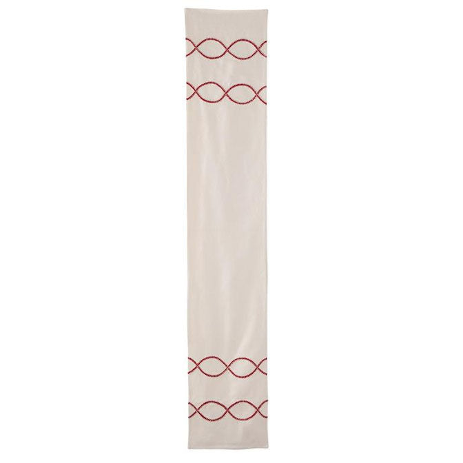 72 Inch Cream Table Runner w/Red and Cream Braided patter