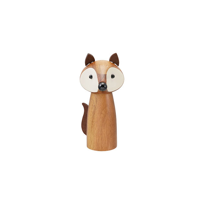 Acacia Wood Fox Shaped Salt/Pepper Mill with Faux Leather Ears & Tail