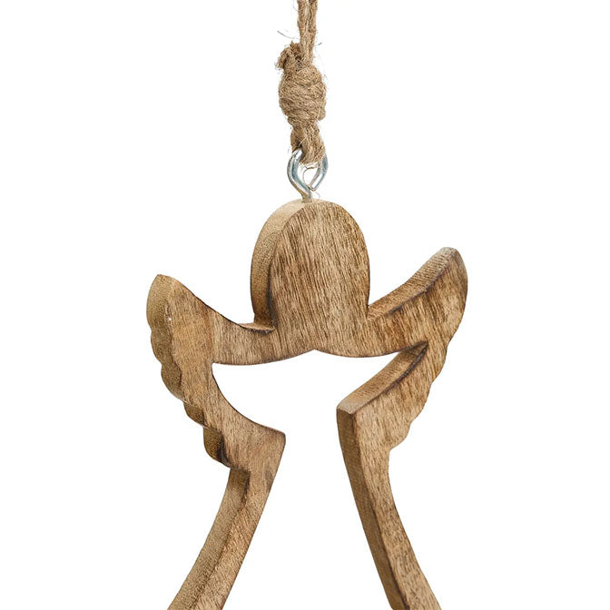 Mango Wood Angel Ornament, 6" X 4", Light Burn