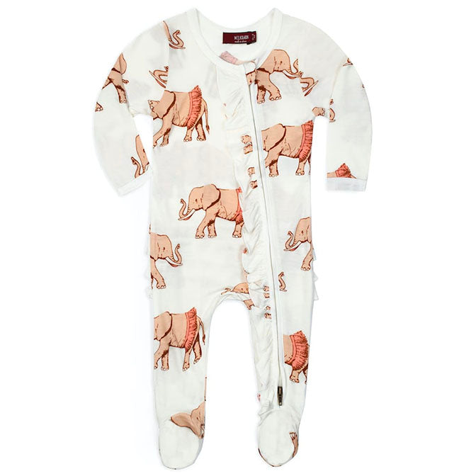 Bamboo Ruffle Zipper Footed Romper Tutu Elephant