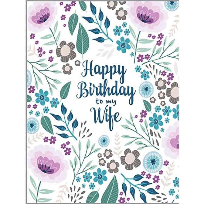 Birthday Greeting Card - Wife Purple Flowers