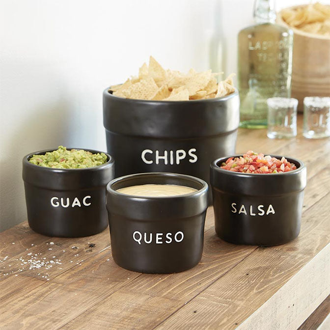 Black Ceramic Chip and Dip Bowls