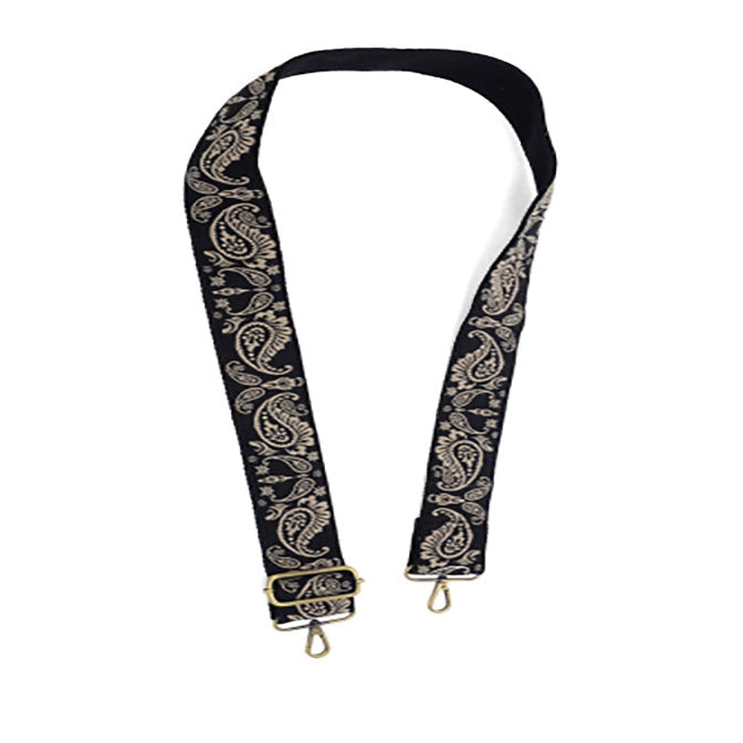 Black + Natural Paisley Guitar Strap