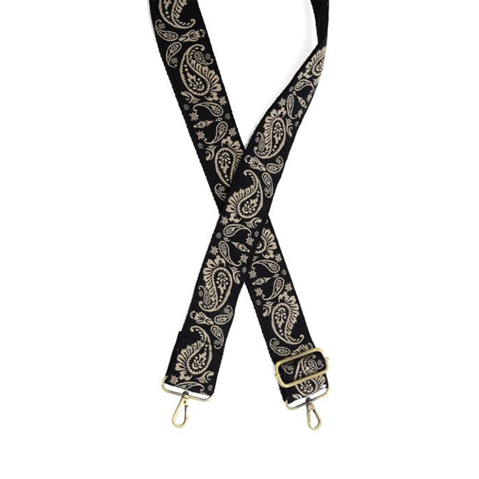 Black + Natural Paisley Guitar Strap