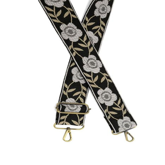 Black+White Wild Rose Guitar Strap