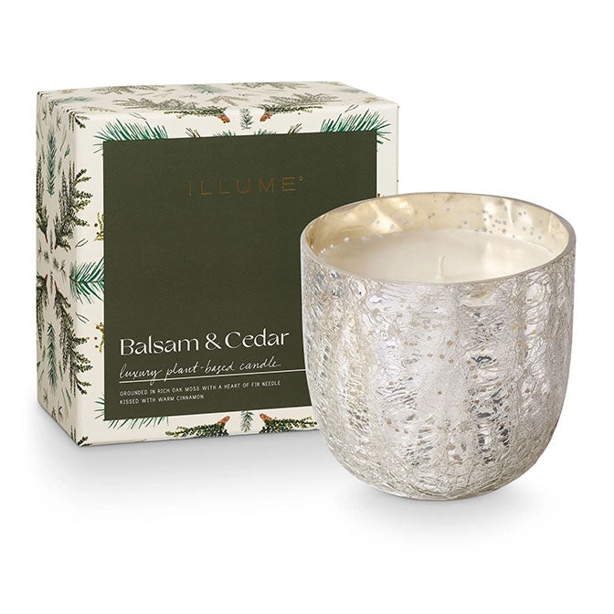 Balsam & Cedar Boxed Cracked Glass Candle