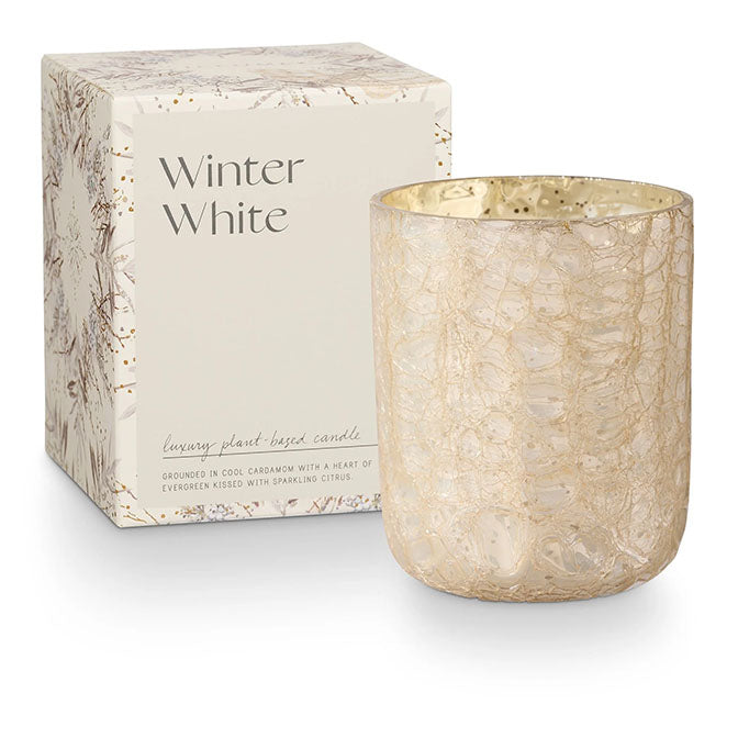Winter White Boxed Cracked Glass Candle