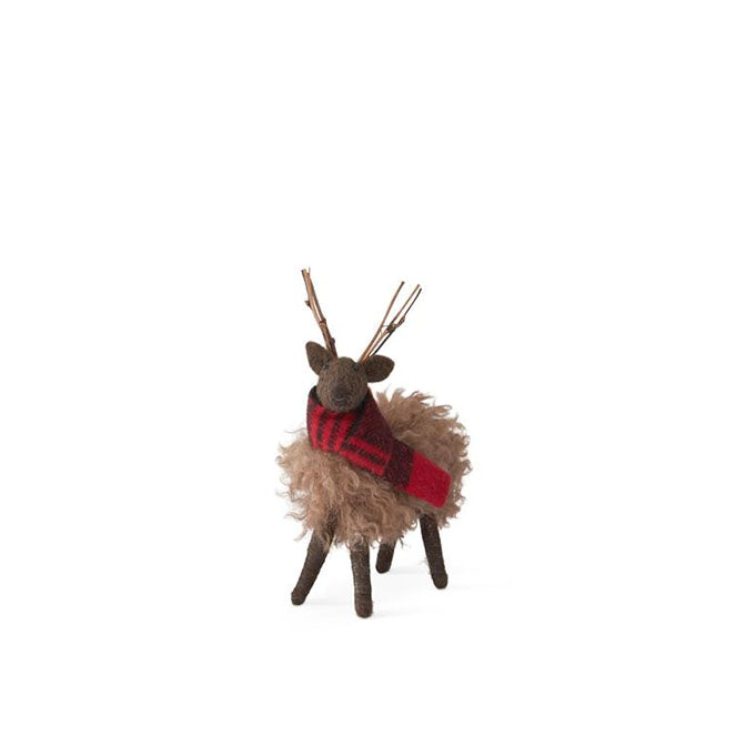 6 Inch Brown Wool Deer w/Stick Antlers
