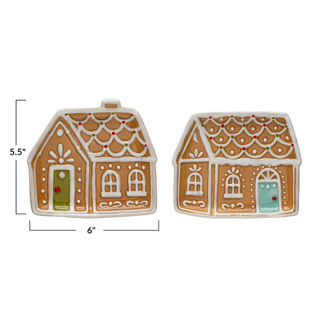 Hand-Painted Ceramic Gingerbread House Shaped Plate, Multi Color, 2 Styles