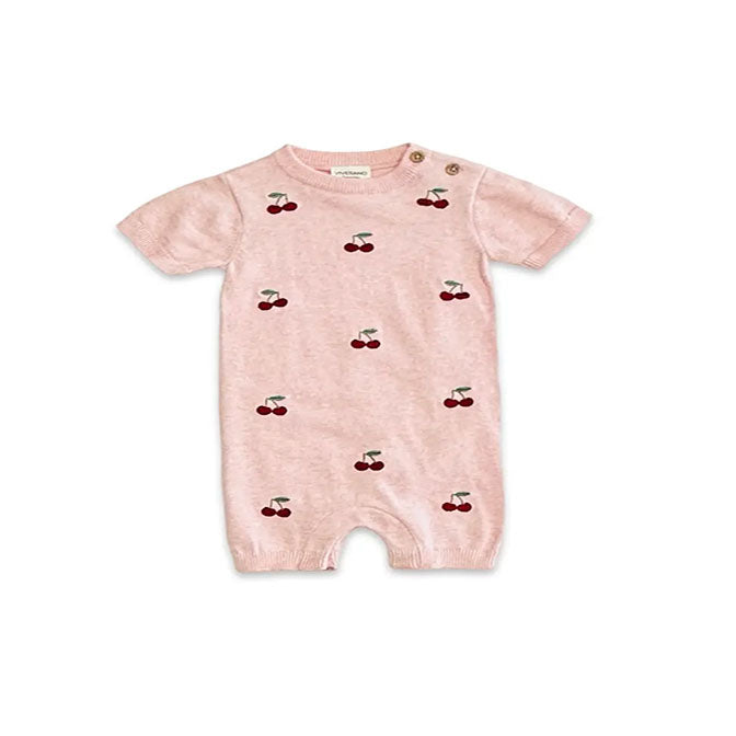 Cherry Embroidered Knit Short Sleeve Baby Romper (Organic)