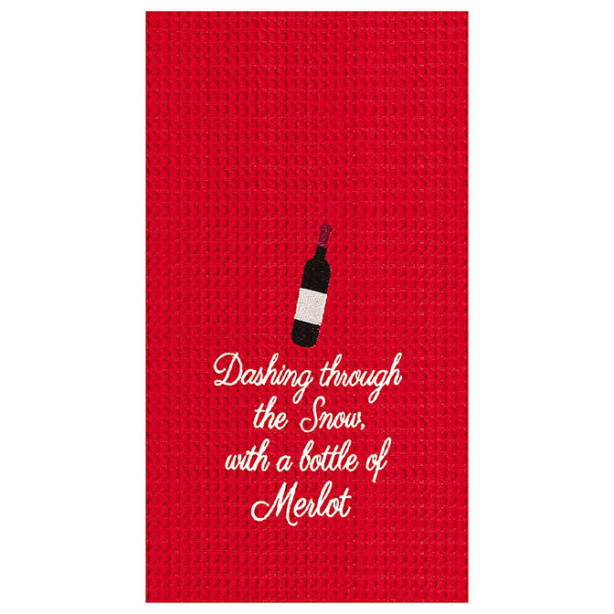 Christmas with A Bottle of Merlot Waffle Weave Towel