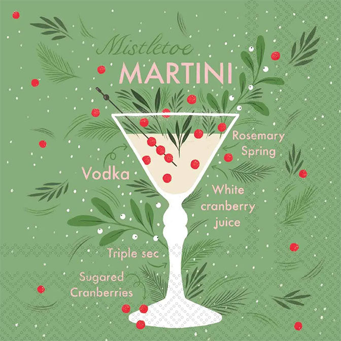Paper Cocktail Napkins Mistletoe Martini Christmas