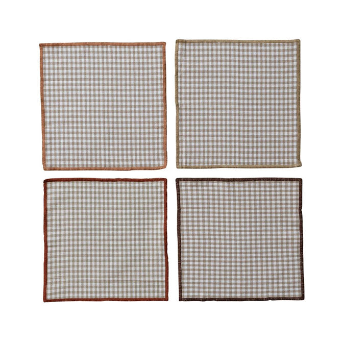 Cocktail Napkins with Stitched Edge & Jute Tie with Metal Ring, Set of 4