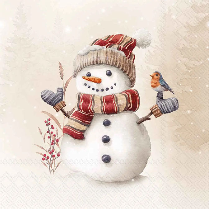 Paper Cocktail Napkins Oscar the Snowman Cream