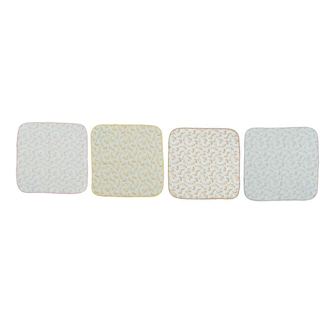 Cotton Burp Cloth w/ Rabbits & Stitched Trim, 4 Colors