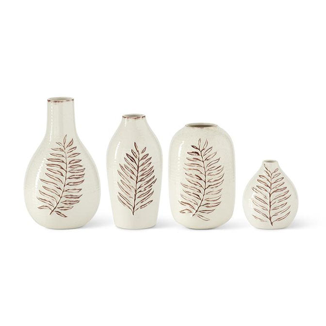 Cream & Brown Fern Leaf Speckled Ceramic Vase