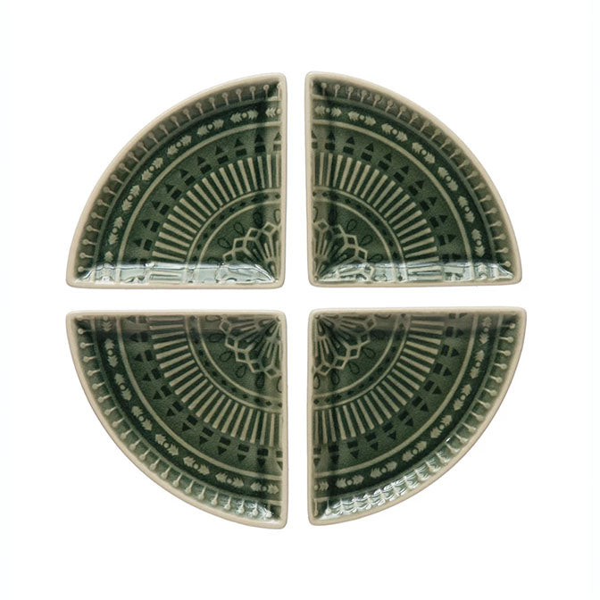 Debossed Stoneware Dishes, Crackle Glaze