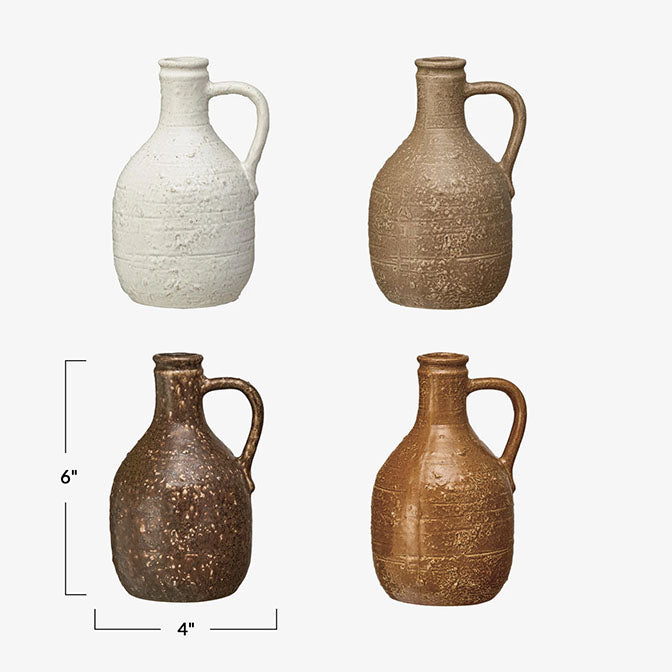 Decorative Stoneware Jug w/ Handle, 4 Colors (Each One Will Vary)