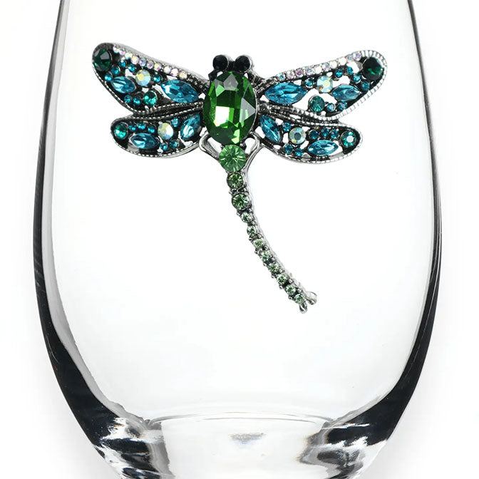 Dragonfly Jeweled Stemless Wine Glass