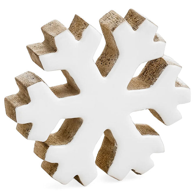 Mango Wood Snowflake with Enamel, 4.5" X 4.5", White