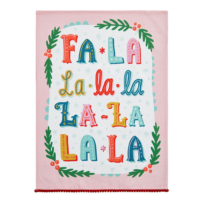 Fa La La La W/Pom Poms Kitchen Towel - Angela Staehling