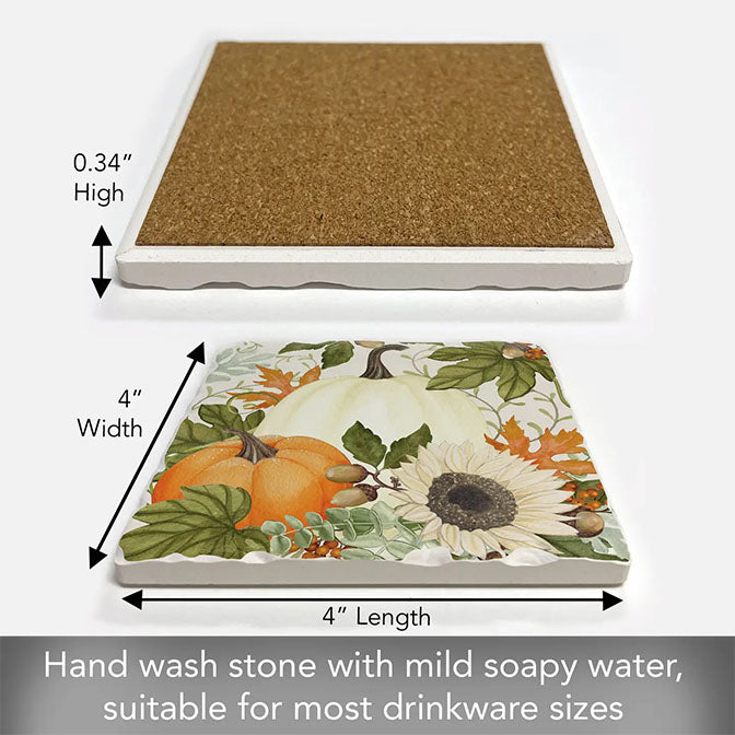 Farmhouse Pumpkins Single Absorbent Tumbled Tile Coaster
