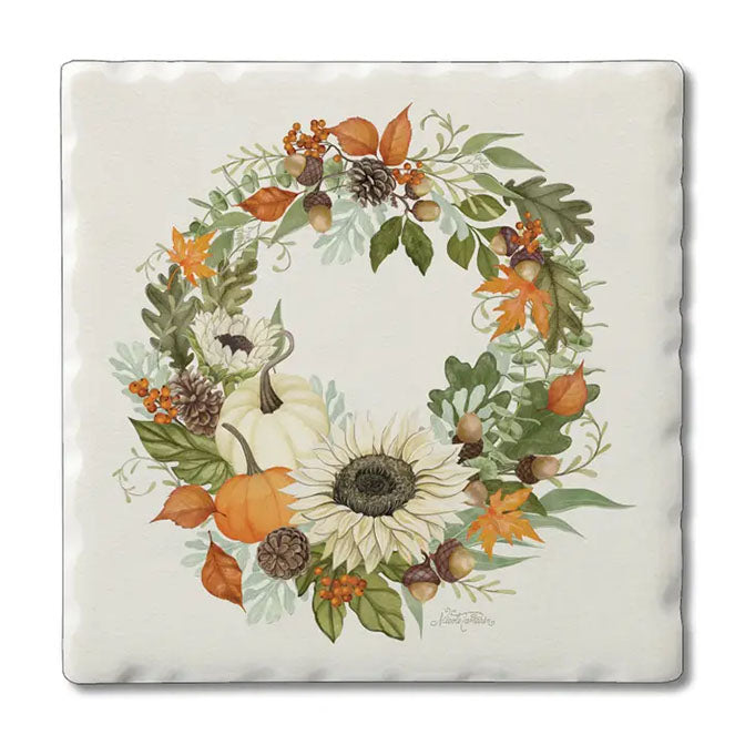 Farmhouse Wreath Single Absorbent Tumbled Tile Coaster