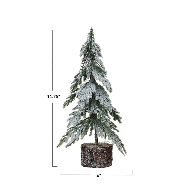 Faux Fir Tree w/ Wood Base, Snow Finish, Green