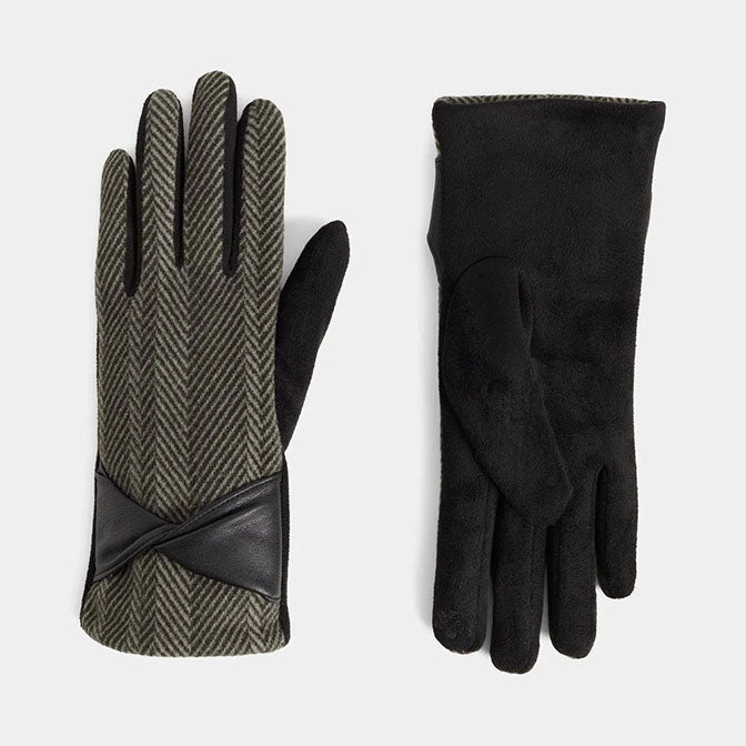Faux Leather Twist Houndstooth Touchscreen Gloves