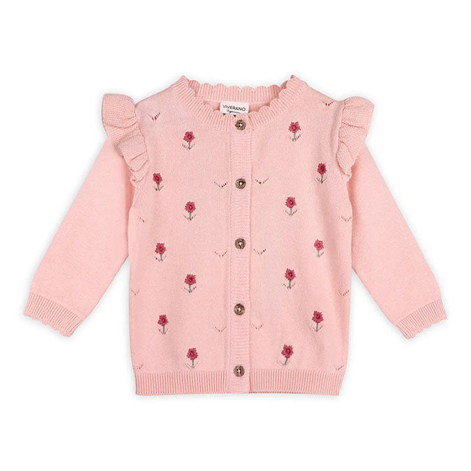 Floral Embroidered Pointelle Knit Baby Cardigan