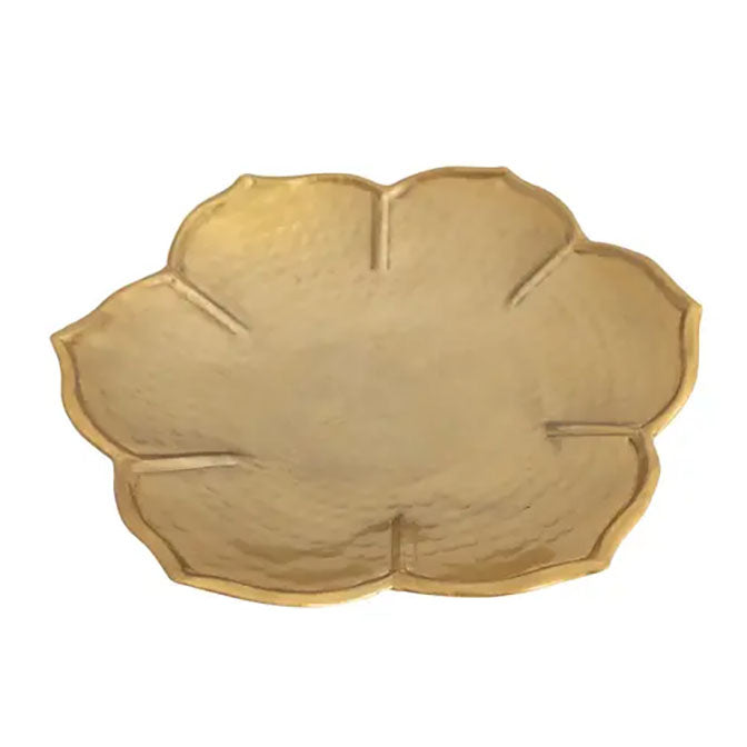 Decorative Hammered Metal Flower Shaped Bowl, Gold Finish