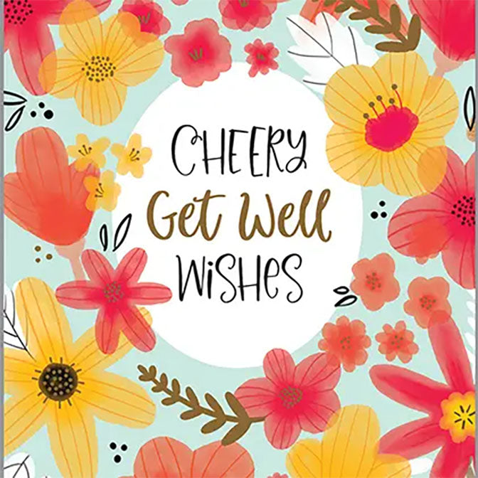 Get Well Greeting Card - Cheery Flower Border