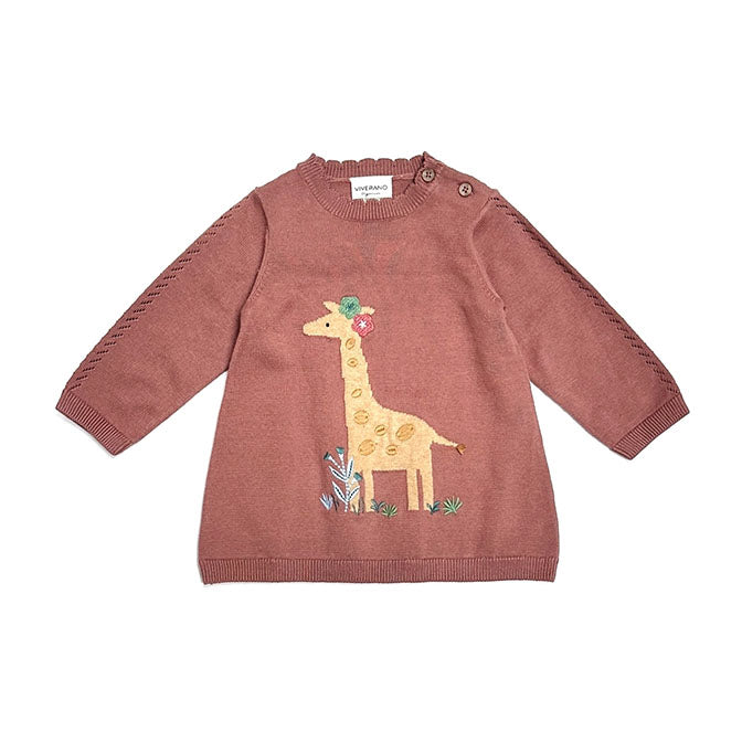 Giraffe Jacquard Pointelle Baby Sweater Knit Dress (Organic)