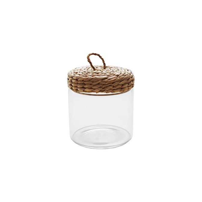 14 oz. Glass Jar with Woven Grass Lid, Natural
