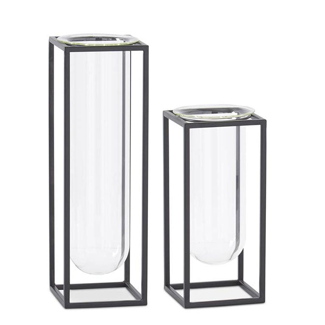 Glass Test Tube Vases in Black Metal Roost Gift & Home Collection