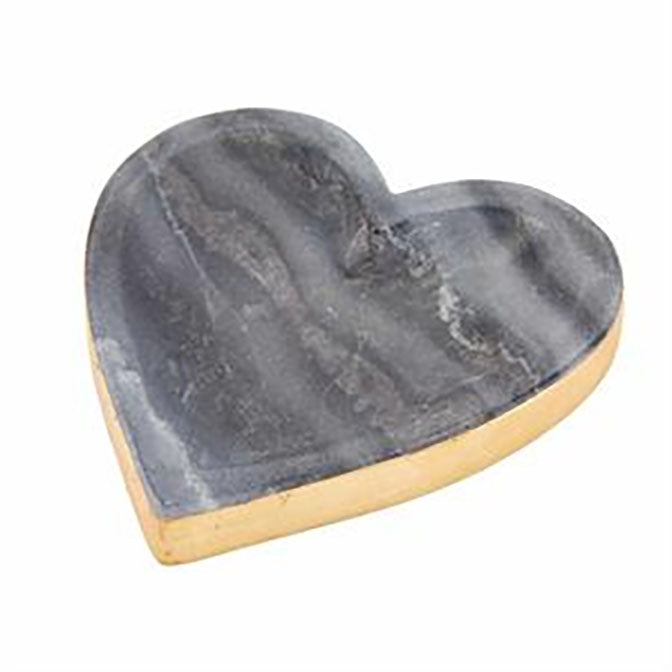 Gold Edge Grey Marble Foil Heart Tray