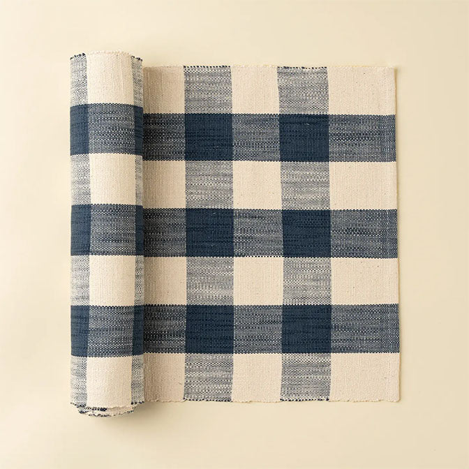 Grace Gingham Table Runner - 108"L, Dark Blue