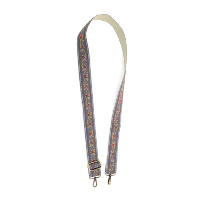 Grey Floral Swag Embroidered Guitar Strap