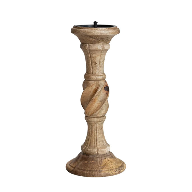 Hand-Carved Mango Wood Pillar Holder, Natural (Holds 3" Pillar)