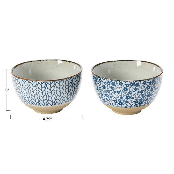 Hand-Painted Stoneware Bowl, 2 Styles