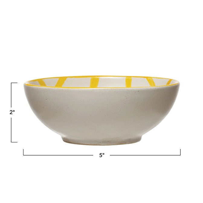 Hand-Painted Stoneware Bowl with Grid Pattern
