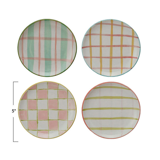 Hand-Painted Stoneware Plate w/ Pattern, 4 Styles