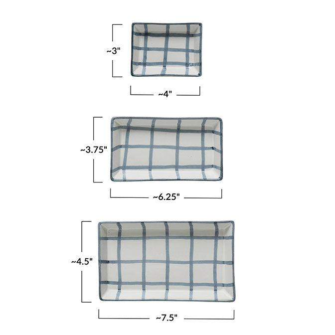 Hand-Painted Trays with Grid Pattern